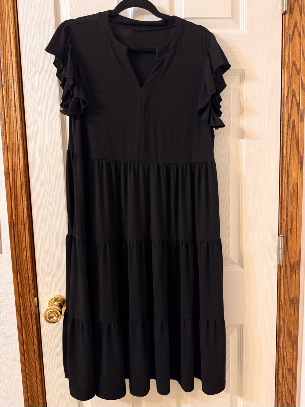 Black Ruffle Sleeve Tiered Dress